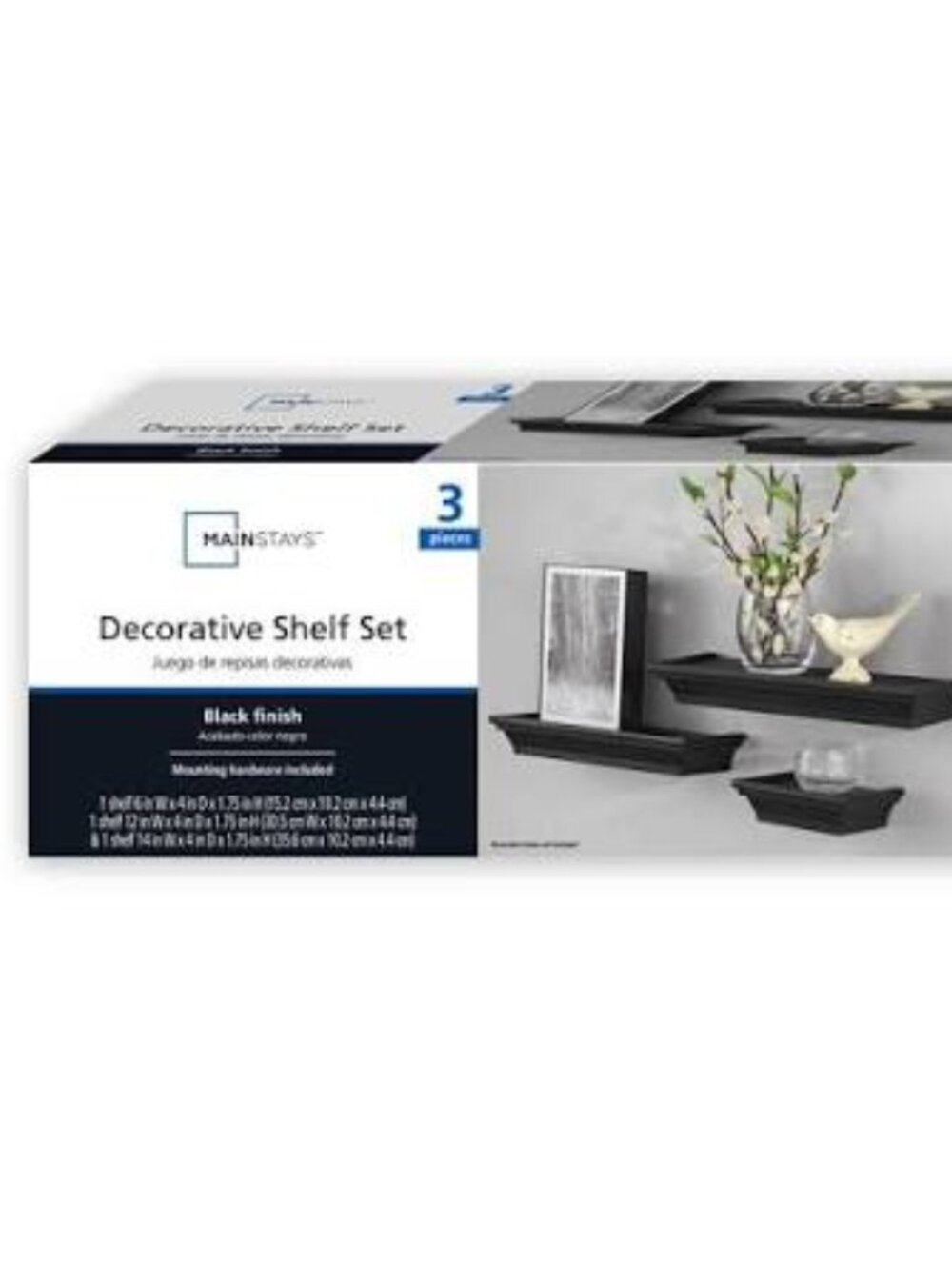 Two Mainstays 3pc Black Floating Wall Shelfs